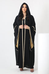 BLACK CREPE PLAIN OPEN ABAYA.