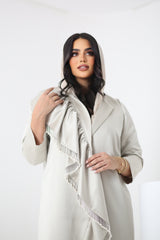 BEIGE SATIN OPEN ABAYA.