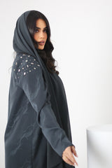 OLIVE GREEN JACQUARD OPEN ABAYA