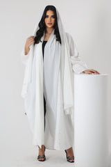 WHITE CRYSTALIZED CREPE OPEN ABAYA
