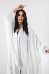 WHITE CRYSTALIZED CREPE OPEN ABAYA