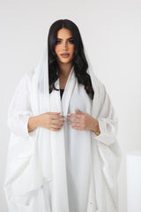 WHITE CRYSTALIZED CREPE OPEN ABAYA
