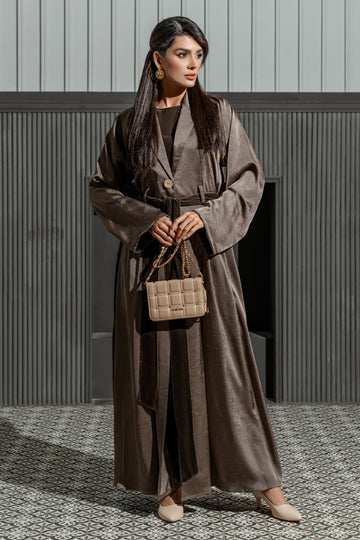 Crepe And Velvet Open Abaya Trendy