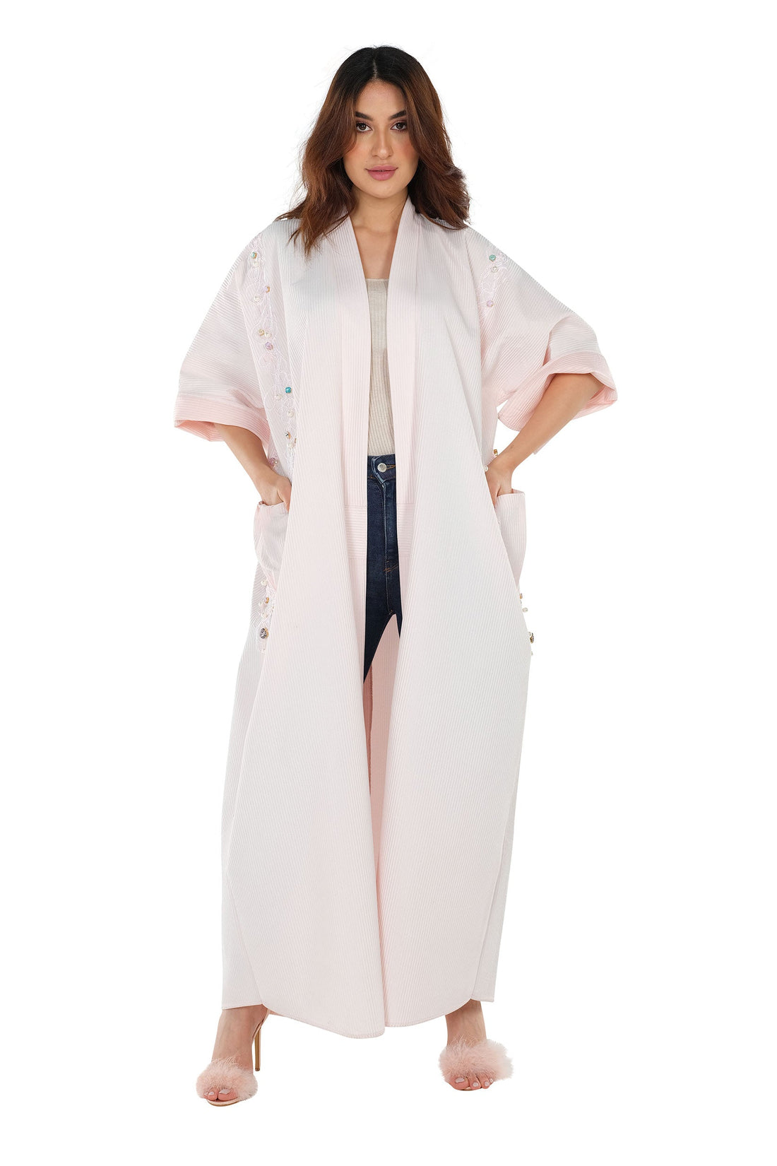 3/4 SLEEVES CRYSTALISED JAQUARD ABAYA