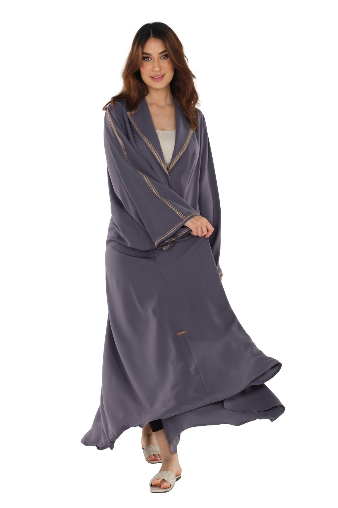 GREY HAND EMBRODERED CREPE  OPEN ABAYA