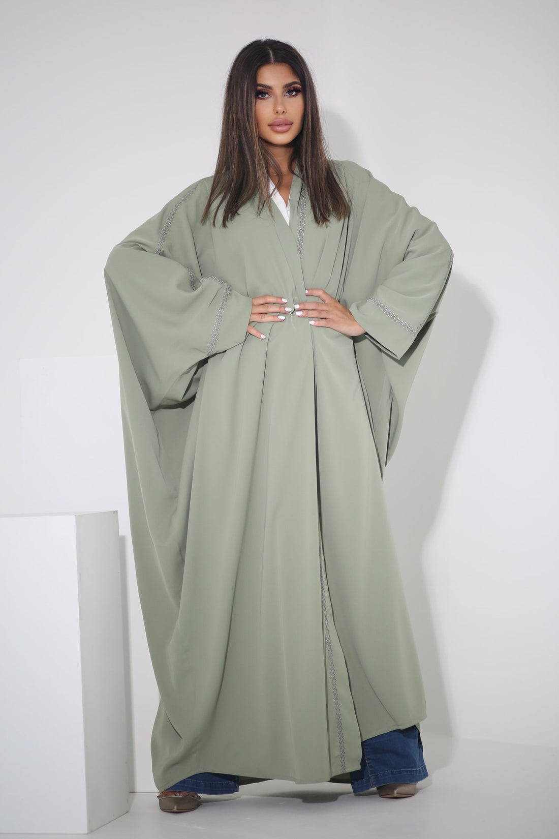 BLACK BUTTONED CHINESE COLLARED SOALON ABAYA