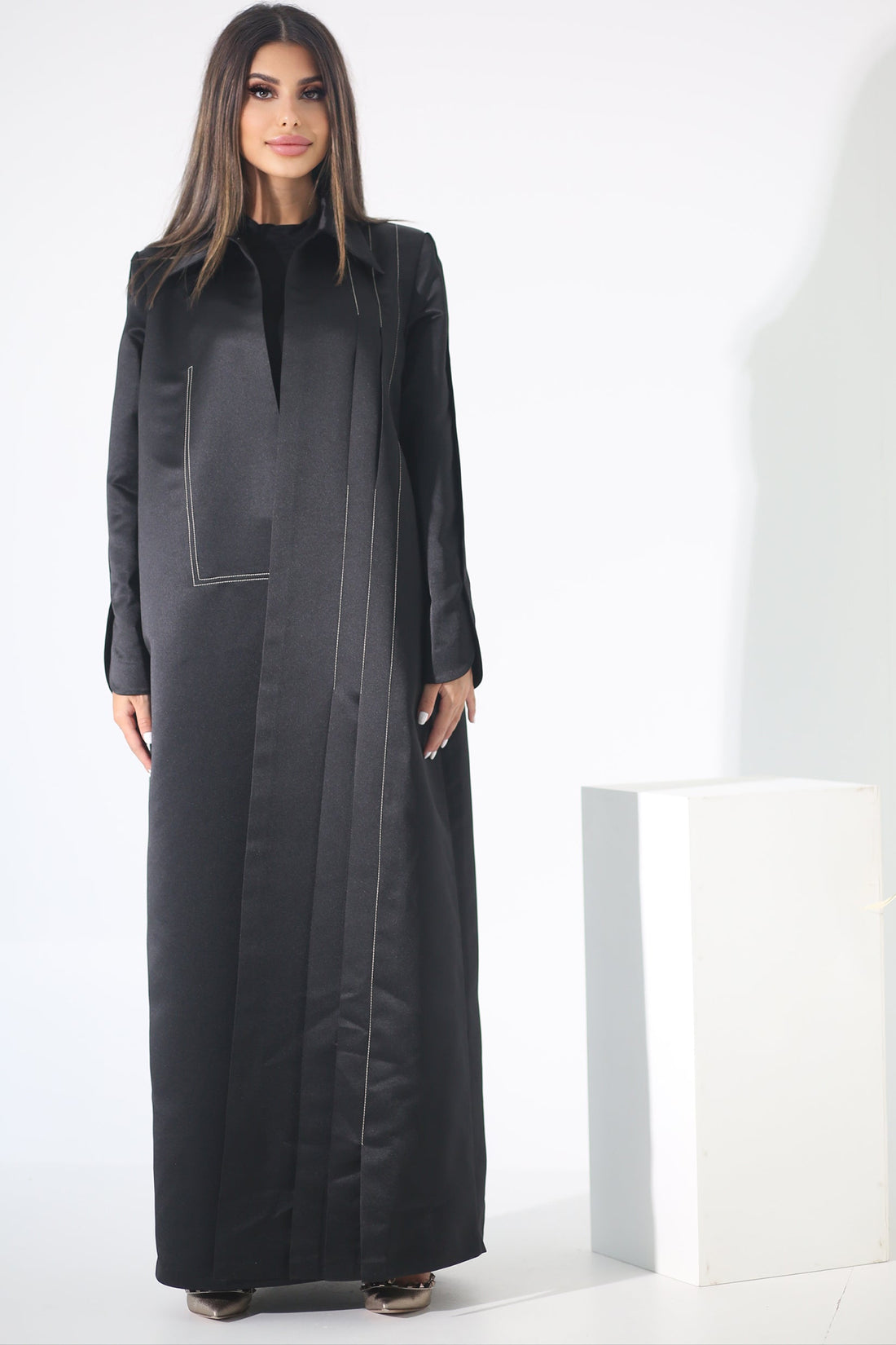 BLACK TOP STITCHED SATIN BLAZER  ABAYA