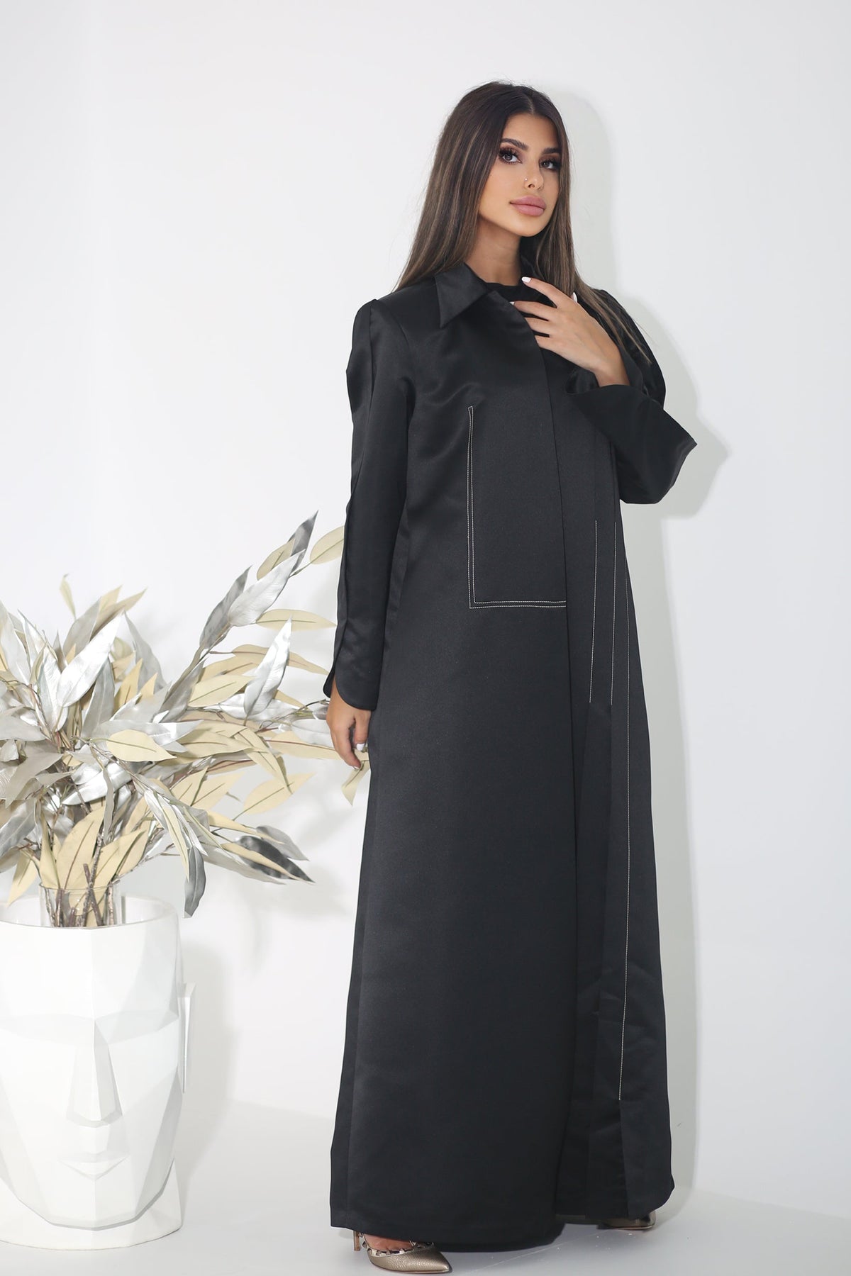 Kuwait Shadow SHADOW KUWAIT | BLACK BUTTONED CHINESE COLLARED SOALON ABAYA – Shadow KW