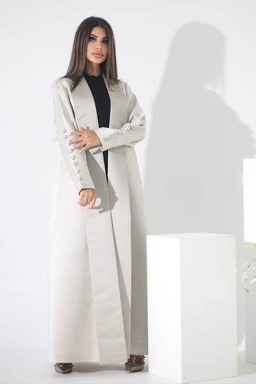 BEIGE BUTTONED BLAZER  SATIN ABAYA
