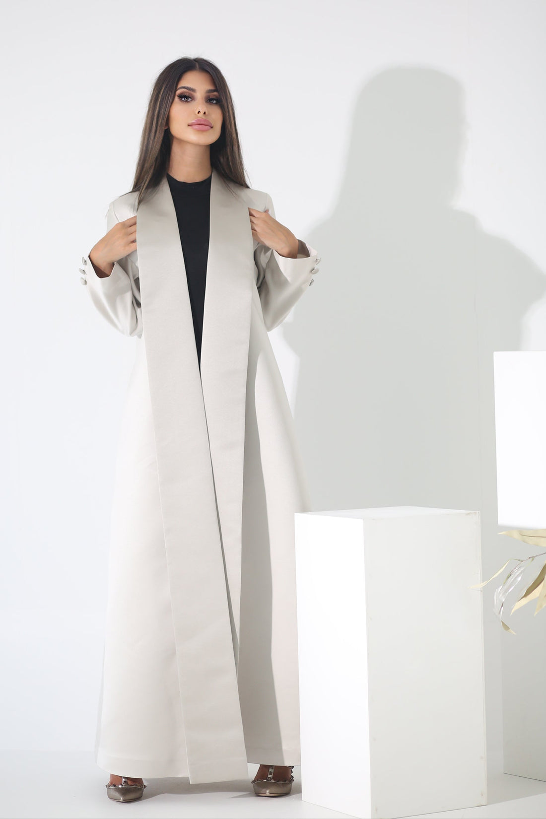 BEIGE BUTTONED BLAZER  SATIN ABAYA