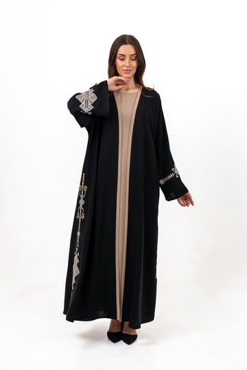 عباية سوداء مطرزة مفتوحة