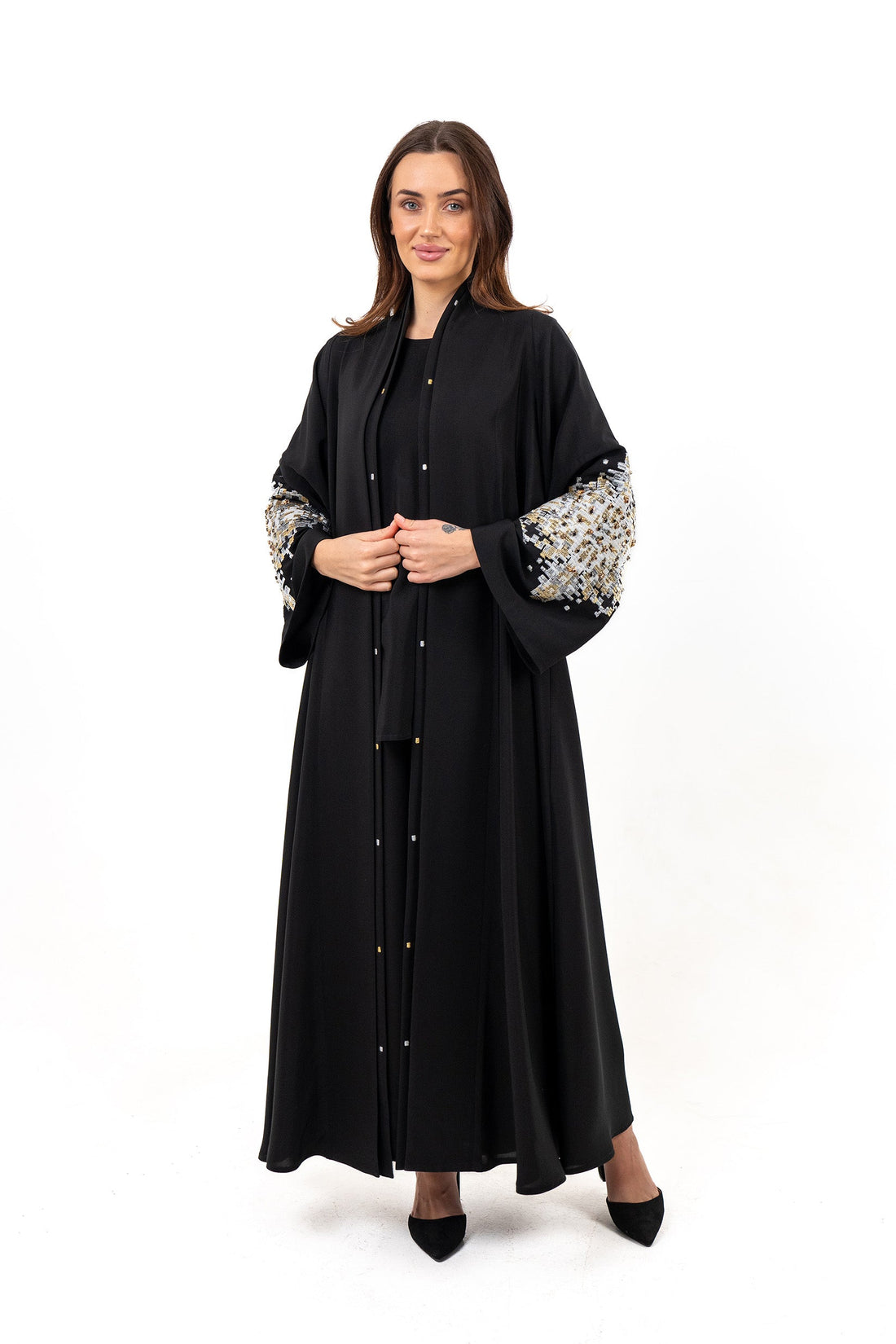 BLACK EMBROIDERED SOALON OPEN ABAYA