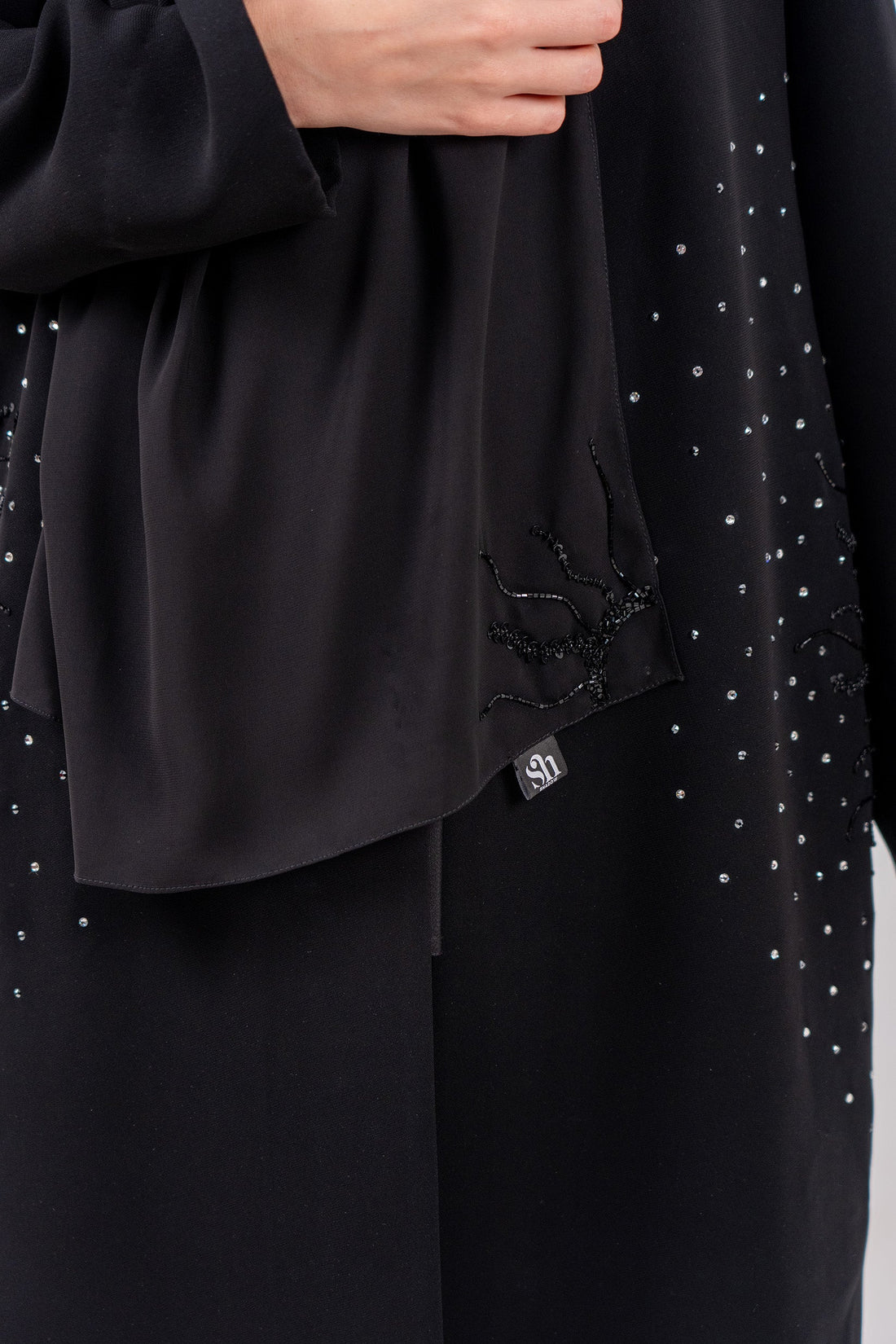 BLACK EMBROIDERED STAN FAY OPEN ABAYA
