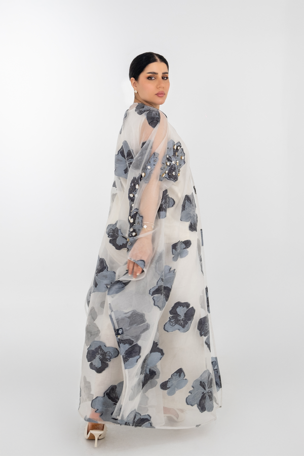 FLORAL JAQUARD  CRYSTALIZED OPEN ABAYA