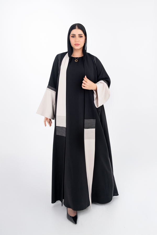 BLACK SOALON TRENDY OPEN CRYSTALIZED ABAYA