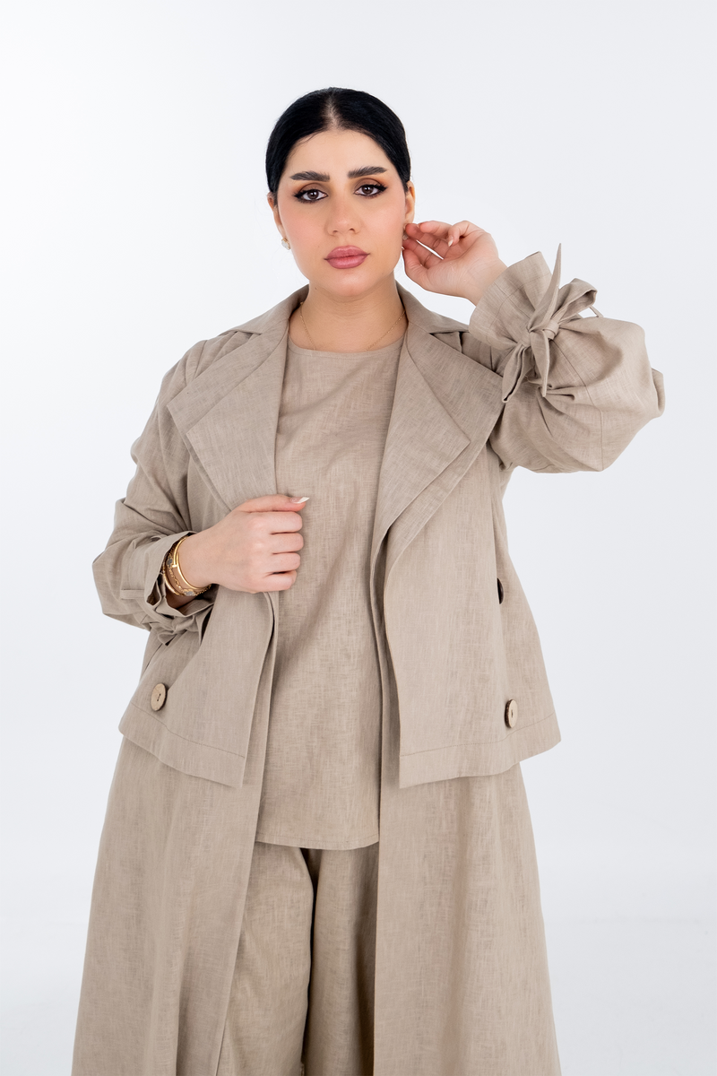 BAIGE  LINEN TRENDY OPEN ABAYA