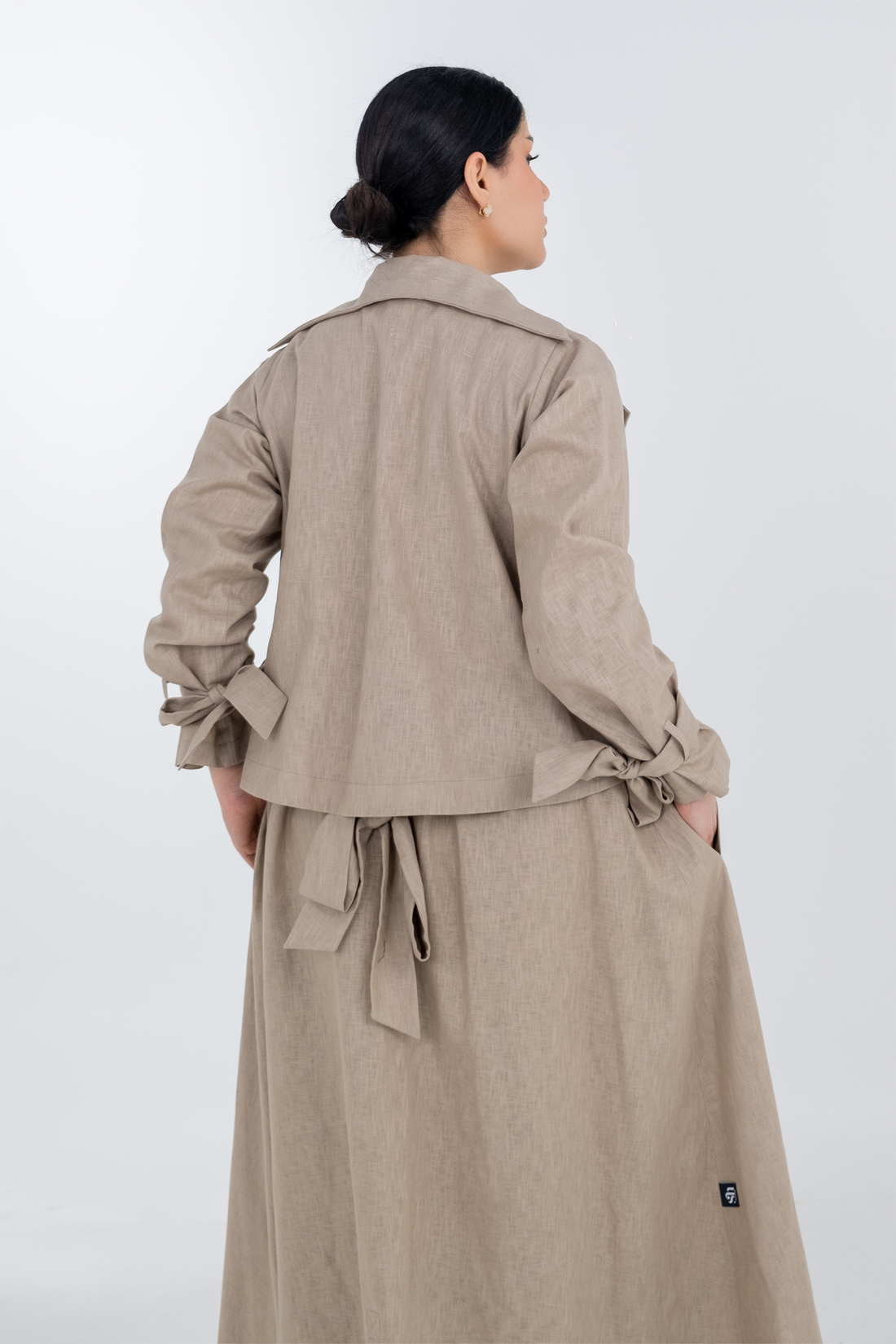 BEIGE  LINEN TRENDY OPEN ABAYA