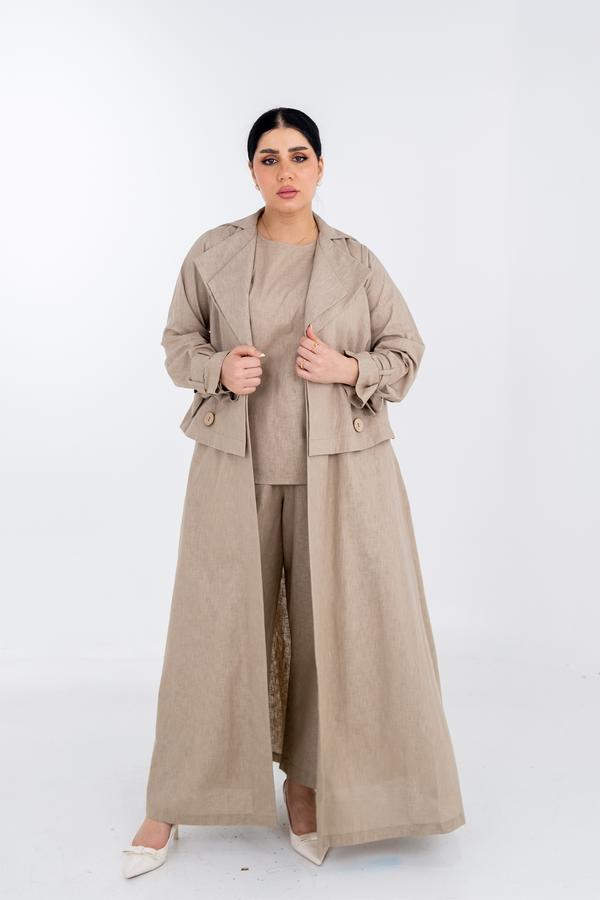 BAIGE  LINEN TRENDY OPEN ABAYA