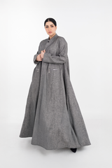 BLACK LINEN TRENDY OPEN ABAYA .