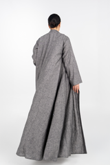 BLACK LINEN TRENDY OPEN ABAYA .