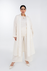 OFFWHITE  LINEN TRENDY OPEN BLAZER SET