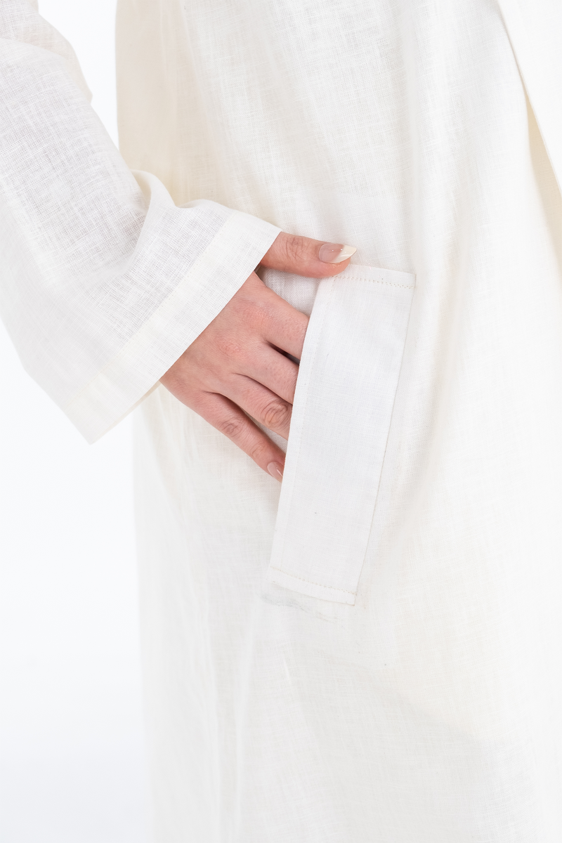 OFFWHITE  LINEN TRENDY OPEN BLAZER SET