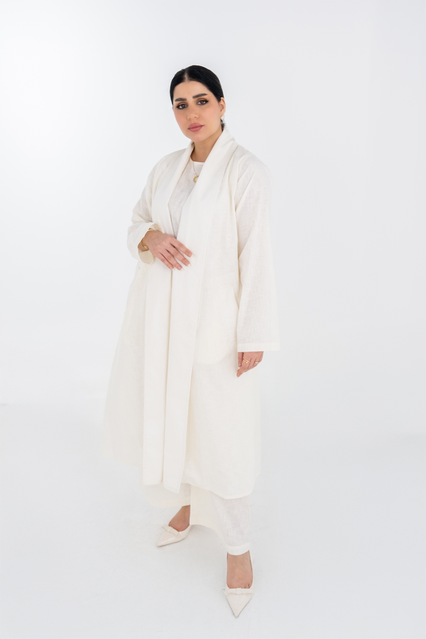 OFFWHITE  LINEN TRENDY OPEN BLAZER SET