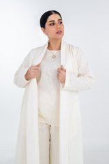 OFFWHITE  LINEN TRENDY OPEN BLAZER SET