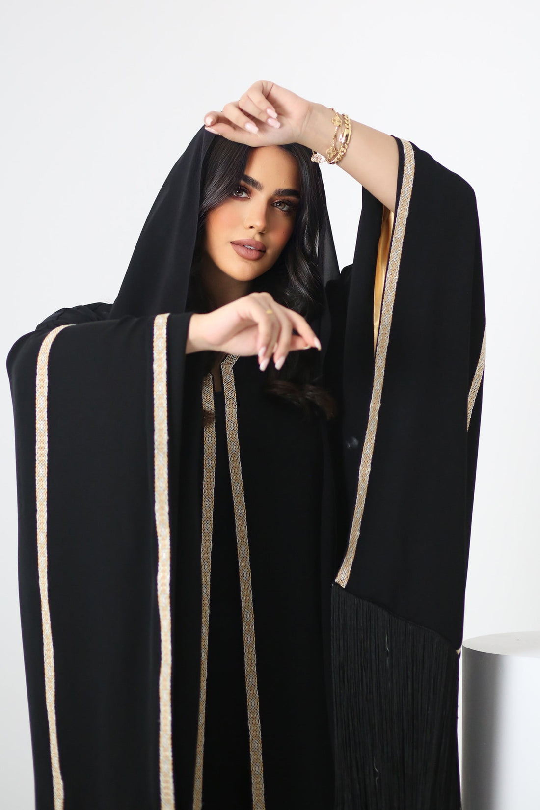 BLACK CREPE PLAIN OPEN ABAYA.