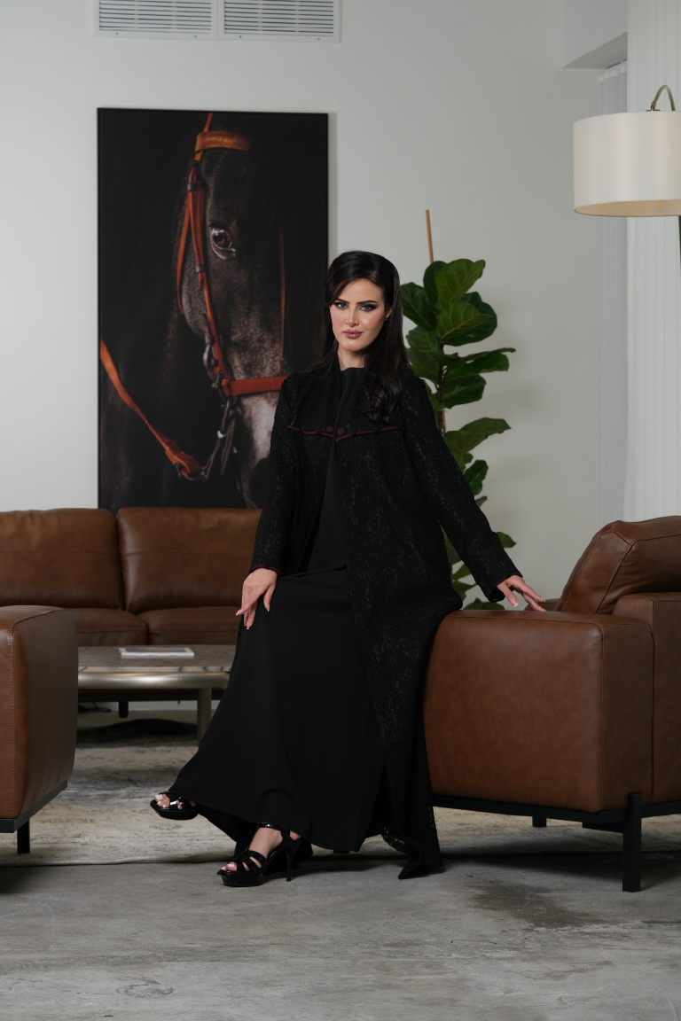 Trendy Open French Lace Abaya