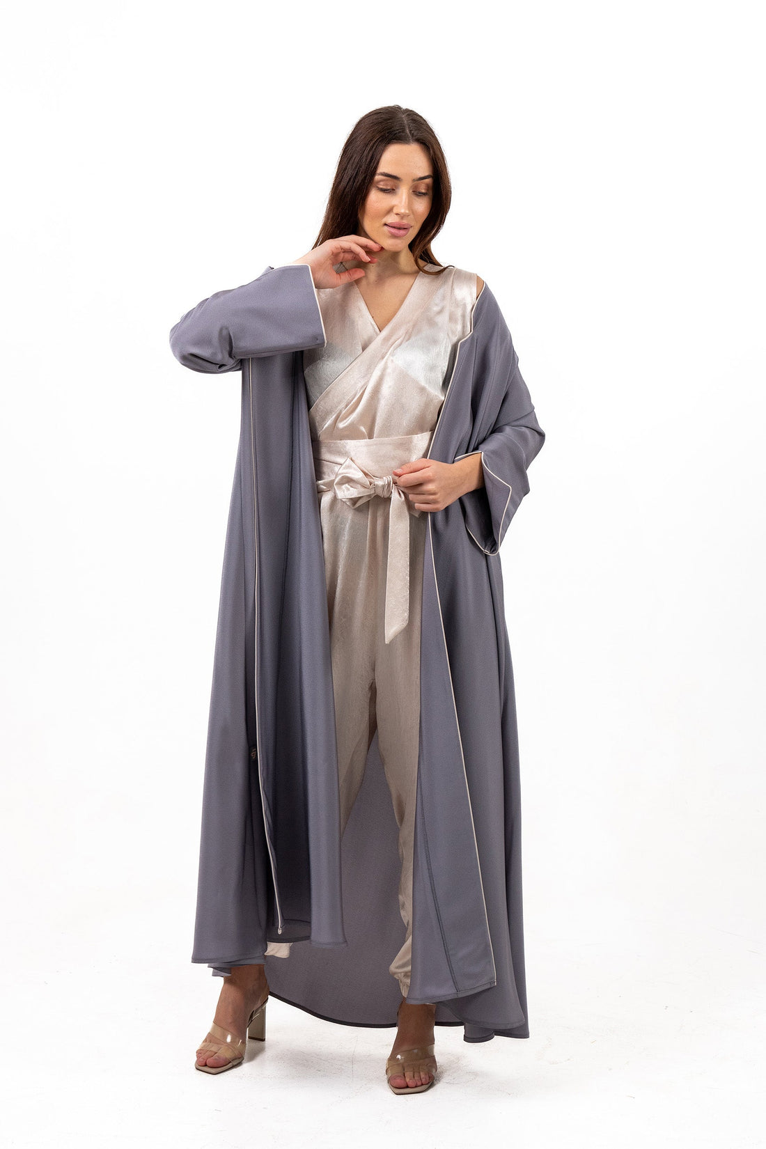 GREY TRENDY  SOALON OPEN  ABAYA