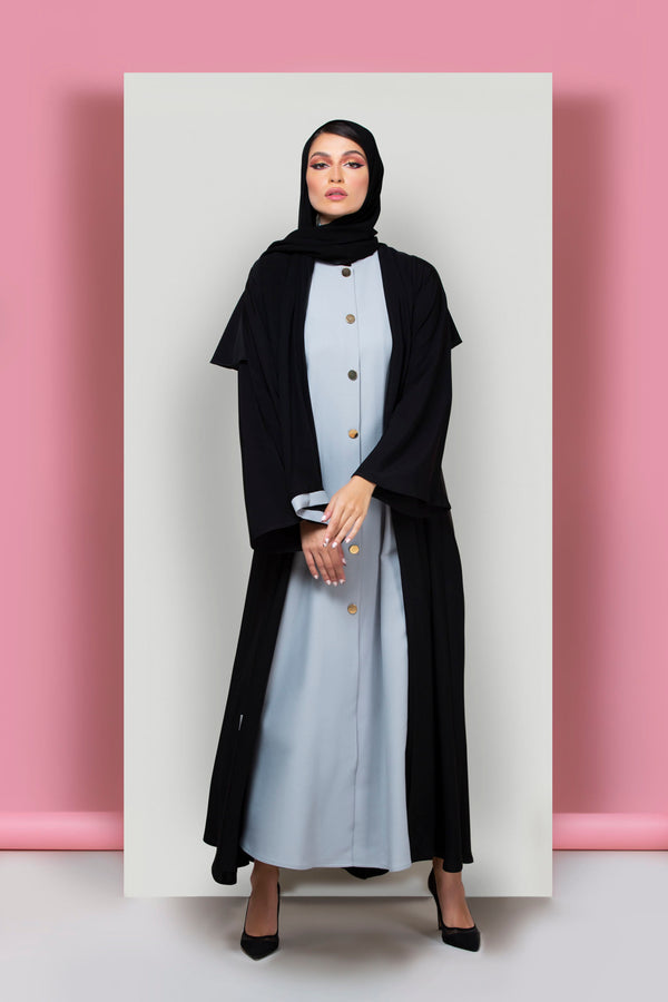 LIGHT TURQUOISE BUTTONED COLLAR CREPE ABAYA.