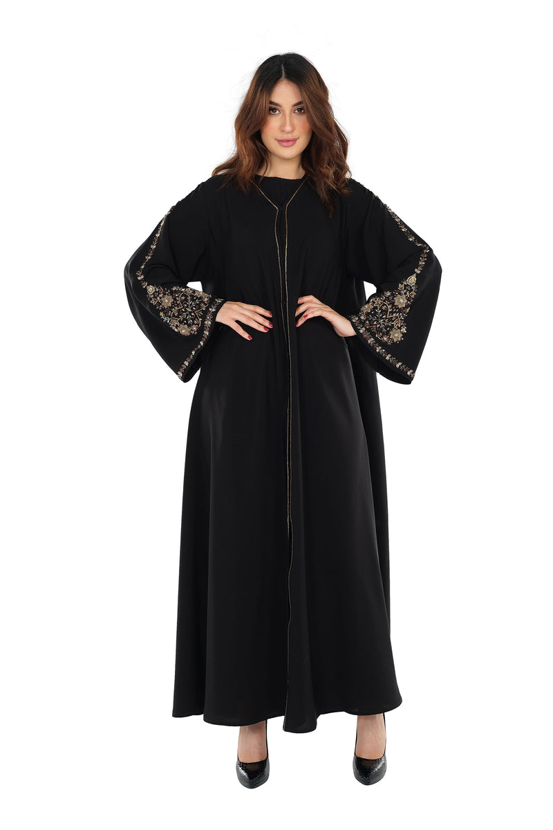 BLACK HAND EMBRODERED SLEEVES OPEN ABAYA