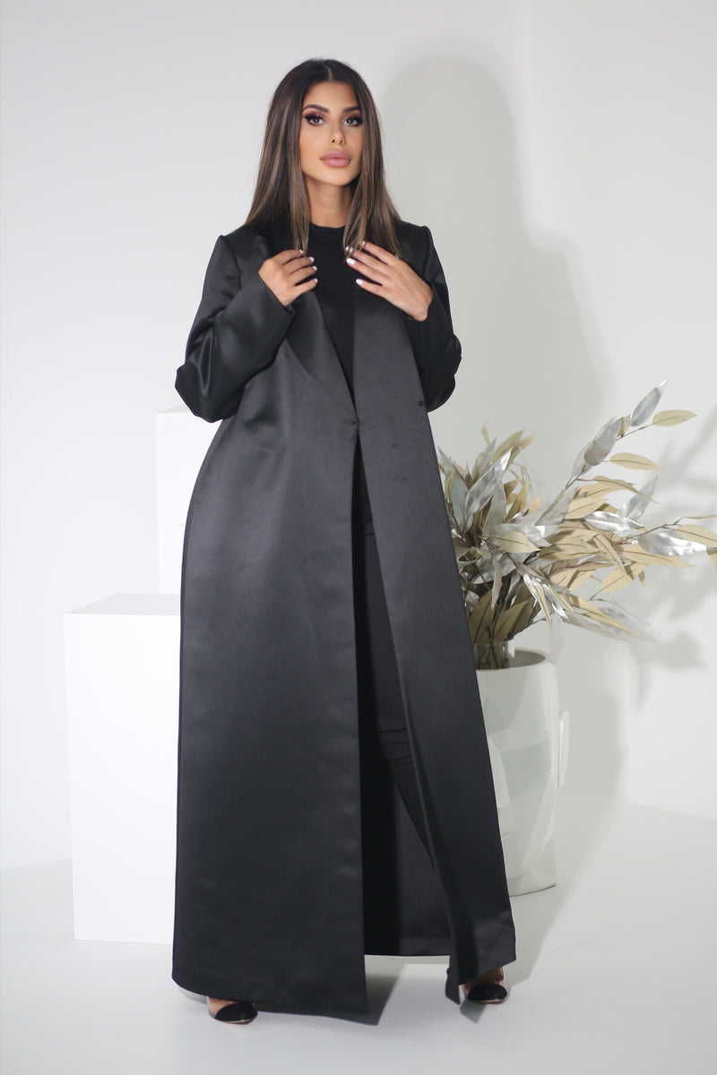 BLACK BLAZER SATIN FYE OPEN  ABAYA