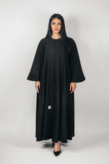 BLACK  TEXTURED PIPING DOUBLE CLOCHE ABAYA.