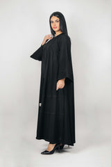 BLACK  TEXTURED PIPING DOUBLE CLOCHE ABAYA.